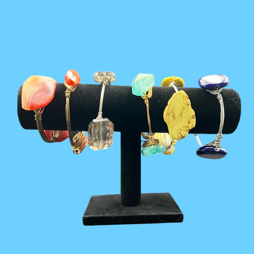 Wire Wrapped Bangle Bracelet Multicolored Brown A… - image 7